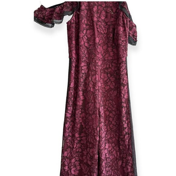 Alexis Philippe Lace Cold Shoulder Jumpsuit,  burgundy/ black,‎ Size S - Picture 6 of 16